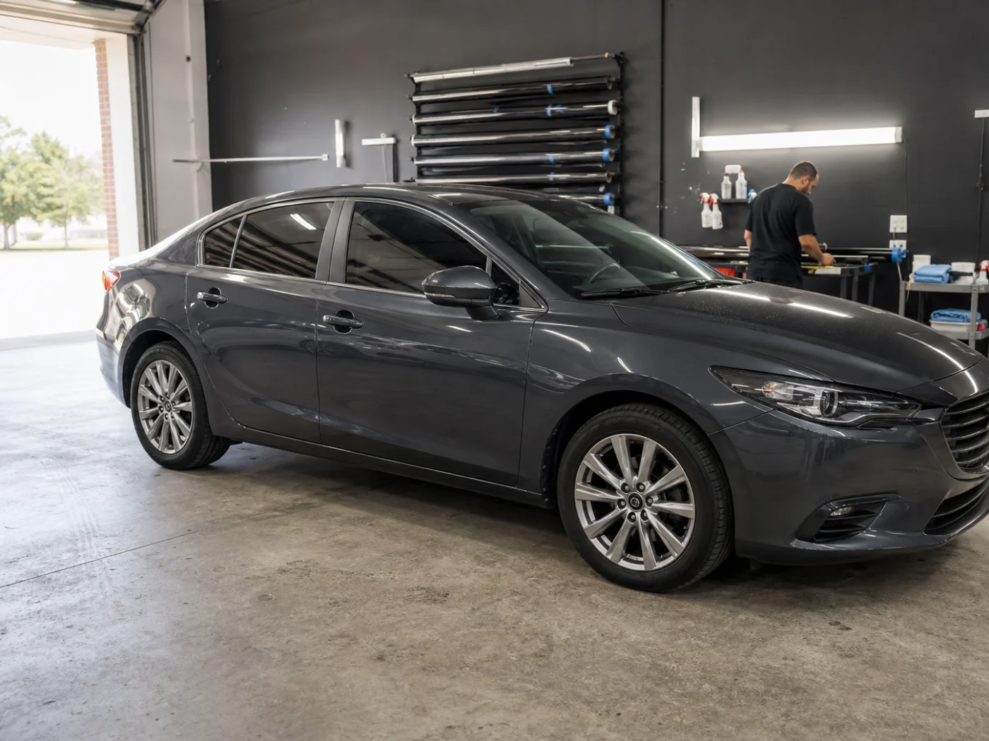 A finished vehicle in the winter haven tint shop